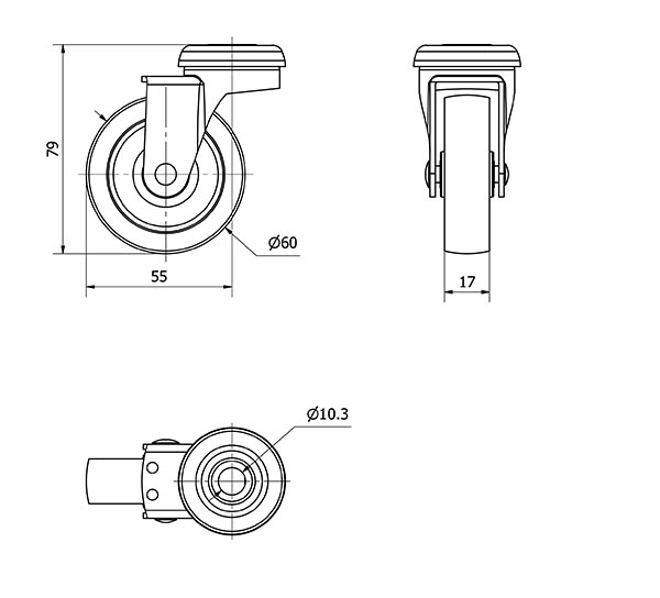 R.GIR.AGUJERO M10 602-060-4 POLIAMIX GRIS EJE LISO