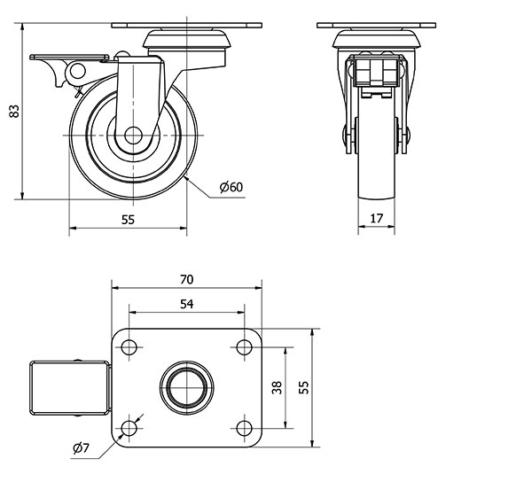 R.GIR.PLACA FRENO 602-060-3 POLIAMIX GRIS EJE LISO