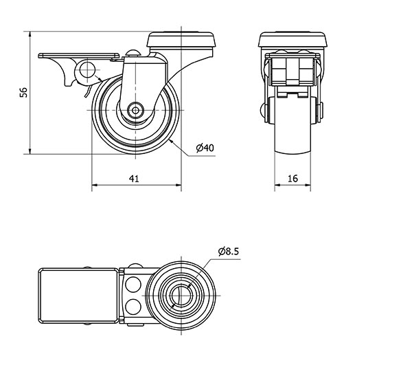 R.GIR.AGUJERO M8 FRENO 602-040-5 POLIAMIX GRIS EJE LISO