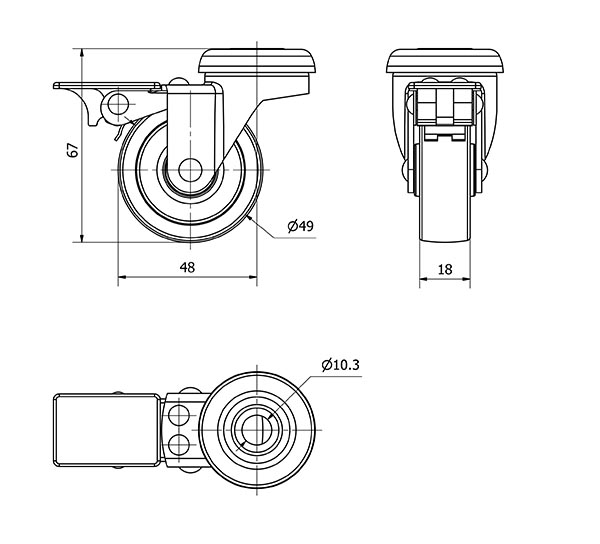 R.GIR.AGUJERO M10 FRENO 602-050-5 POLIAMIX GRIS EJE LISO
