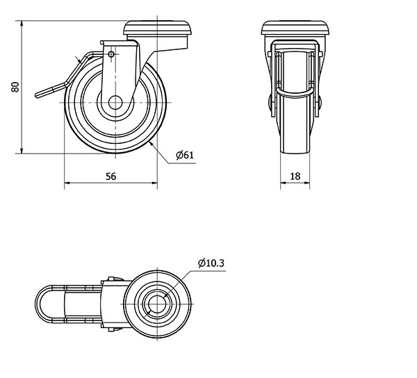 R.GIR.AGUJERO M10 FRENO VARIL.601-060-51 POLIAMIX-GOMA GRIS EJE LISO
