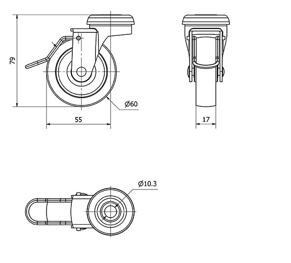 R.GIR.AGUJERO M10 FRENO VARIL.602-060-51 POLIAMIX GRIS EJE LISO
