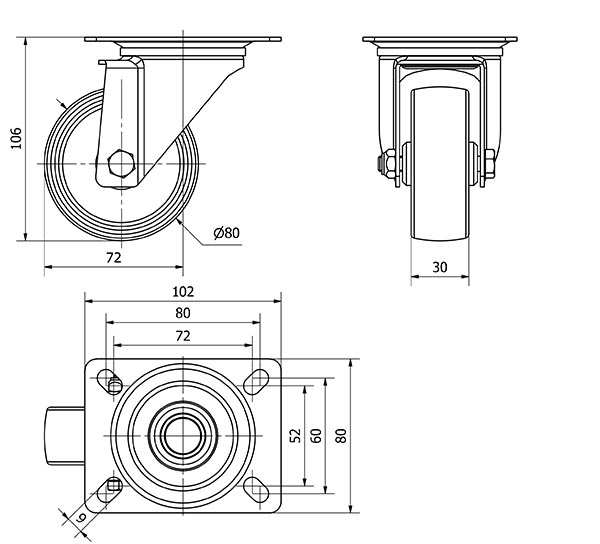 R.GIR.PLACA 130.1-080-1 CP POLIAMIX BLANCO EJE LISO