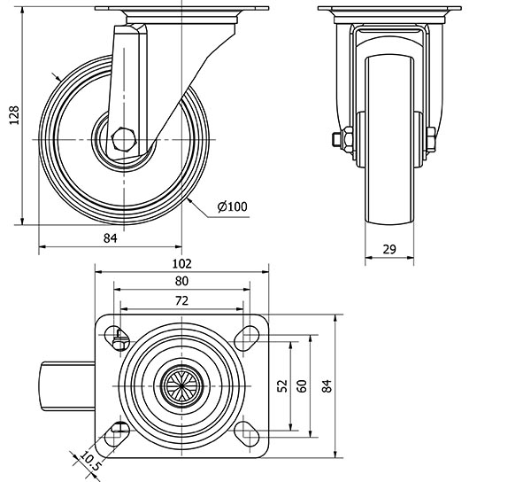 R.GIR.PLACA 130.1-100-1 CP POLIAMIX BLANCO EJE LISO