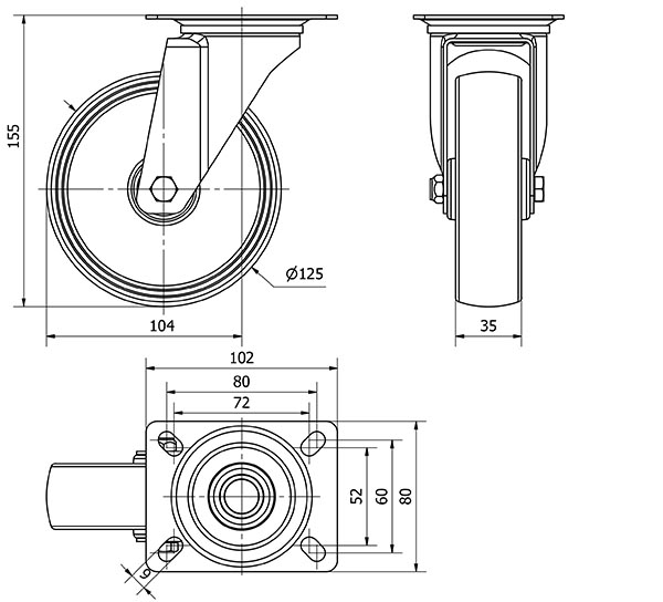 R.GIR.PLACA 130.1-125-1 CP POLIAMIX BLANCO EJE LISO