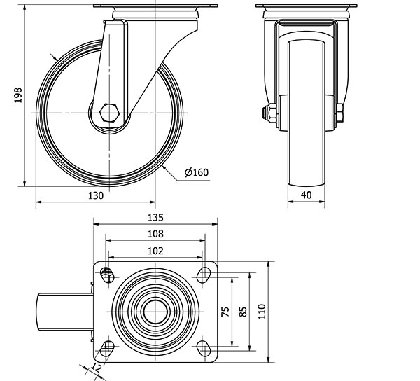 R.GIR.PLACA 130.1-150-1 CP POLIAMIX BLANCO EJE LISO