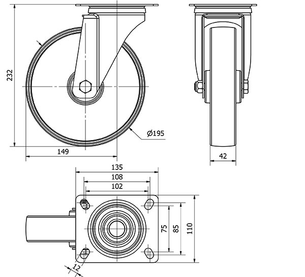R.GIR.PLACA 130.1-200-1 CP POLIAMIX BLANCO EJE LISO