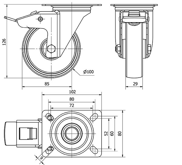 R.GIR.PLACA FRENO 130.1-100-3 CP POLIAMIX BLANCO EJE LISO