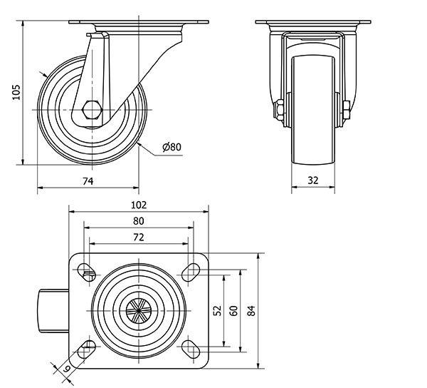 R.GIR.PLACA 140.1-080-1 NYLON BLANCO-POLIUR.ROJO EJE LISO