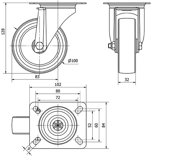 R.GIR.PLACA 140.1-100-1 NYLON BLANCO-POLIUR.ROJO EJE LISO