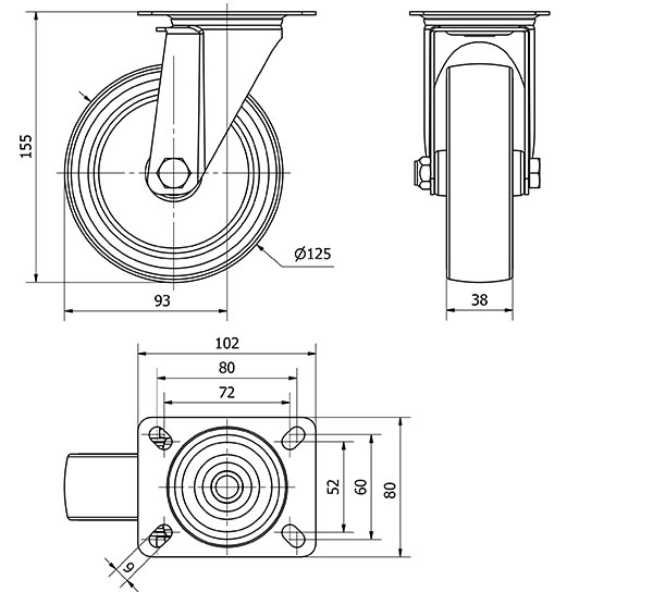 R.GIR.PLACA 140.1-125-1 NYLON BLANCO-POLIUR.ROJO EJE LISO