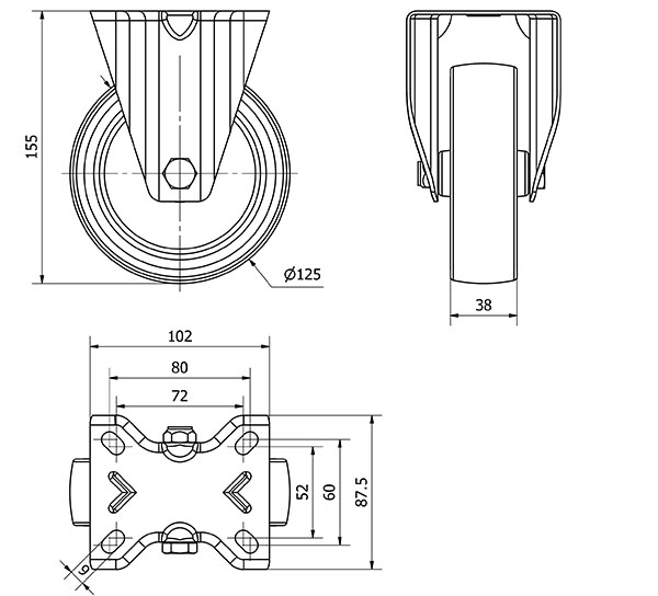 R.FIJA 140.1-125-2 NYLON BLANCO-POLIUR.ROJO EJE LISO