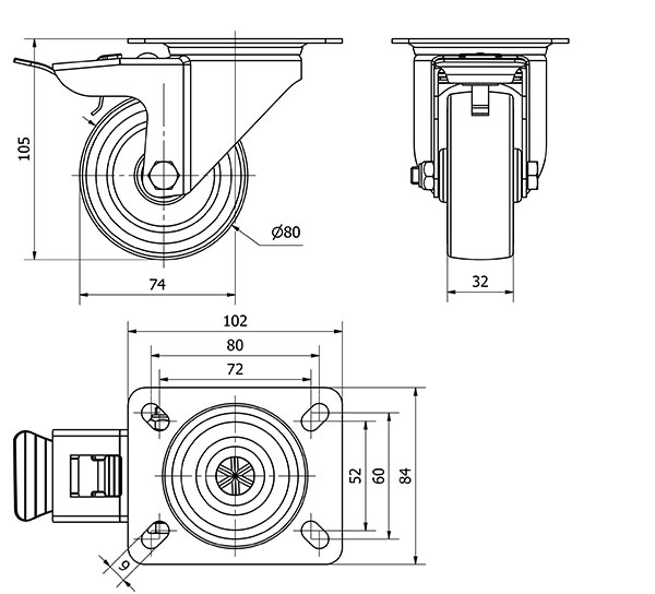 R.GIR.PLACA FRENO 140.1-080-3 NYLON BLANCO-POLIUR.ROJO EJE LISO