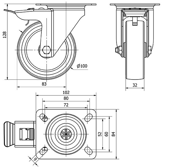 R.GIR.PLACA FRENO 140.1-100-3 NYLON BLANCO-POLIUR.ROJO EJE LISO