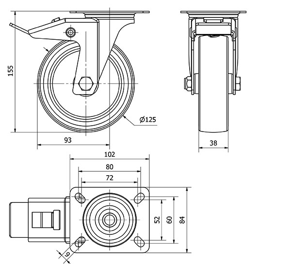 R.GIR.PLACA FRENO 140.1-125-3 NYLON BLANCO-POLIUR.ROJO EJE LISO