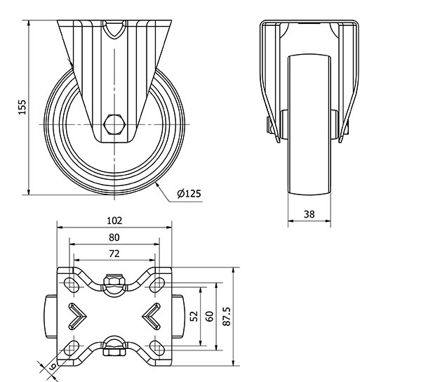 R.FIJA 124.1-125-2 POLIAMIX-GOMA GRIS EJE LISO