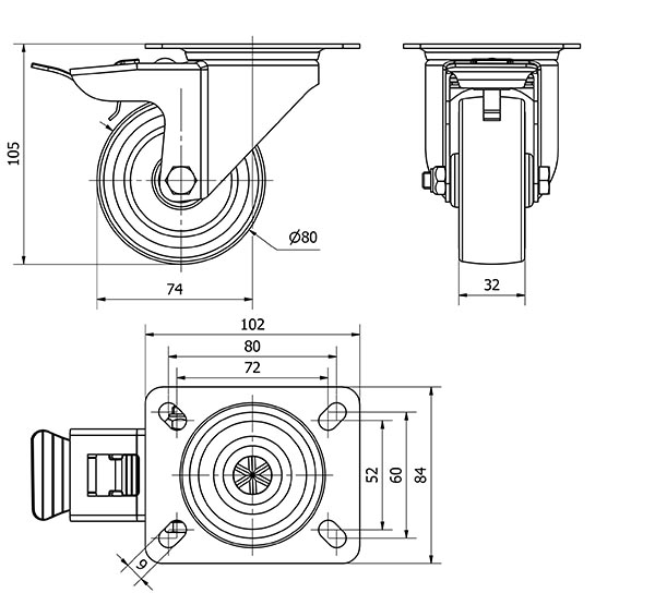 R.GIR.PLACA FRENO 124.1-080-3 POLIAMIX-GOMA GRIS EJE LISO