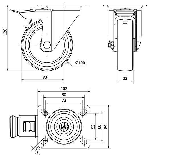 R.GIR.PLACA FRENO 124.1-100-3 POLIAMIX-GOMA GRIS EJE LISO