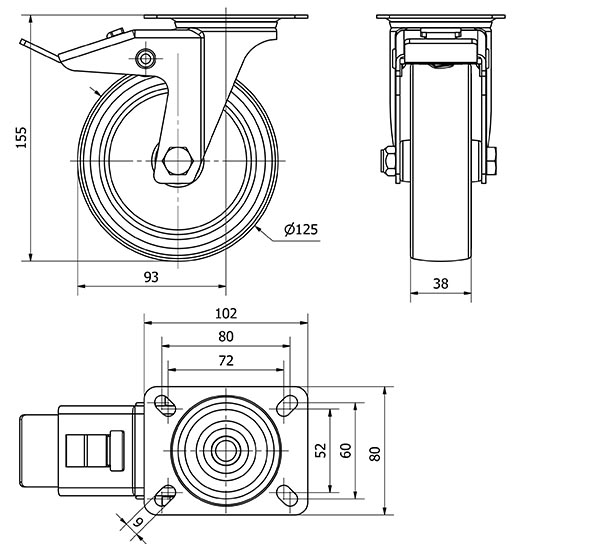 R.GIR.PLACA FRENO 124.1-125-3 POLIAMIX-GOMA GRIS EJE LISO