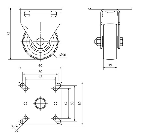 R.FIJA 401-050-2 POLIAMIX-GOMA GRIS EJE LISO