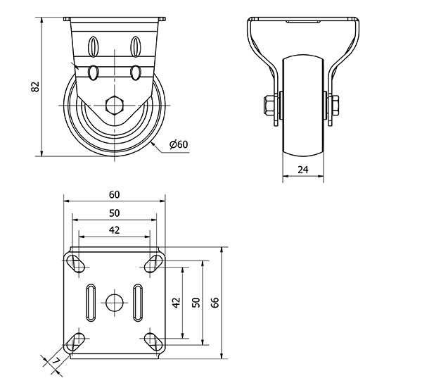 R.FIJA 401-060-2 POLIAMIX-GOMA GRIS EJE LISO
