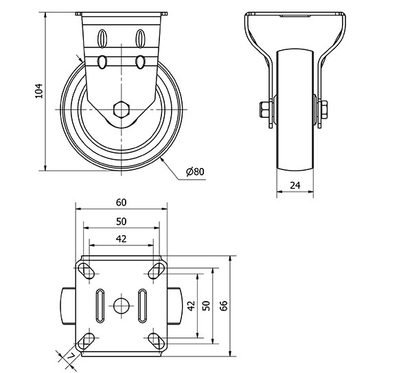 R.FIJA 401-080-2 POLIAMIX-GOMA GRIS EJE LISO