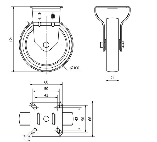 R.FIJA 401-100-2 POLIAMIX-GOMA GRIS EJE LISO