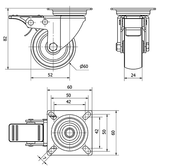 R.GIR.PLACA FRENO 401-060-3 POLIAMIX-GOMA GRIS EJE LISO