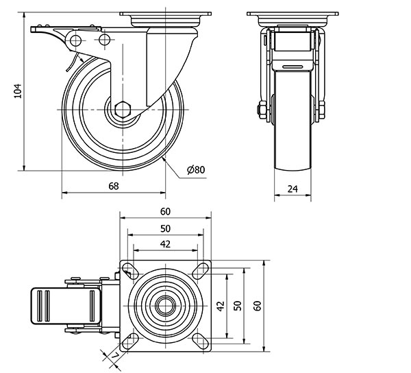 R.GIR.PLACA FRENO 401-080-3 POLIAMIX-GOMA GRIS EJE LISO