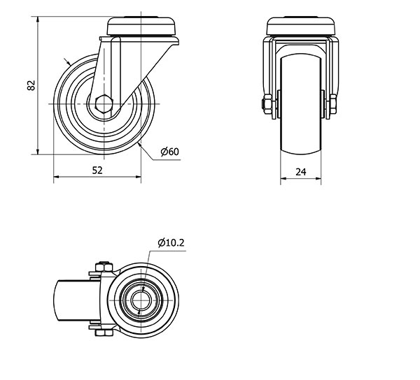 R.GIR.AGUJERO M10 401-060-4 POLIAMIX-GOMA GRIS EJE LISO