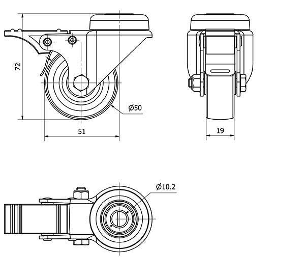 R.GIR.AGUJERO M10 FRENO 401-050-5 POLIAMIX-GOMA GRIS EJE LISO
