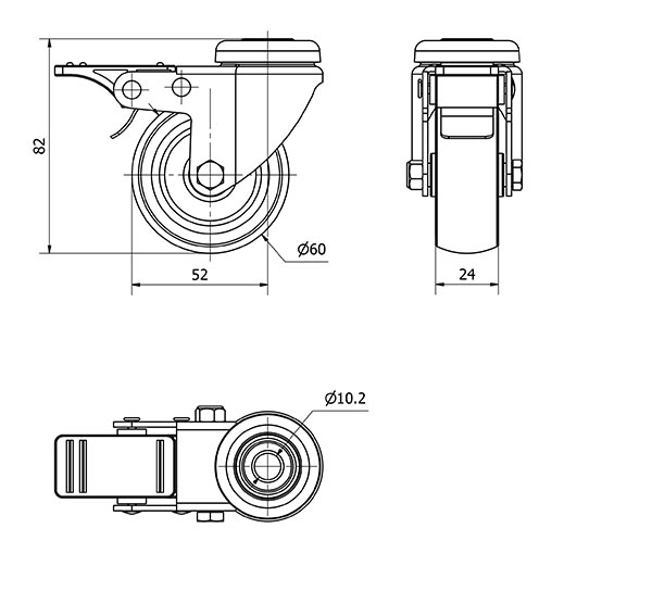 R.GIR.AGUJERO M10 FRENO 401-060-5 POLIAMIX-GOMA GRIS EJE LISO