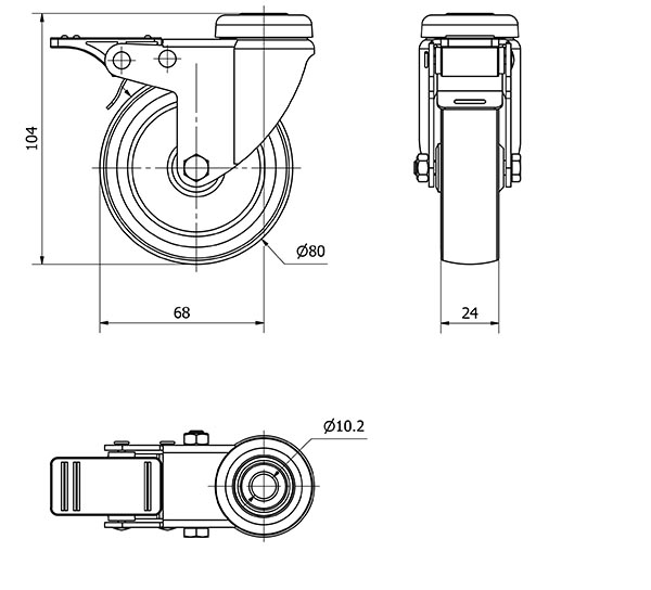 R.GIR.AGUJERO M10 FRENO 401-080-5 POLIAMIX-GOMA GRIS EJE LISO