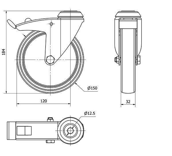 R.GIR.AGUJERO M12 FRENO 301-150-5 POLIAMIX-GOMA GRIS EJE LISO