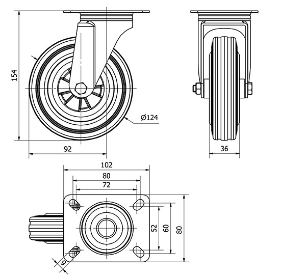 R.GIR.PLACA 123.1-125-1 POLIAMIX-GOMA NEGRA EJE LISO