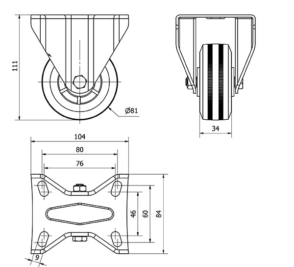 R.FIJA 123.1-080-2 POLIAMIX-GOMA NEGRA EJE LISO