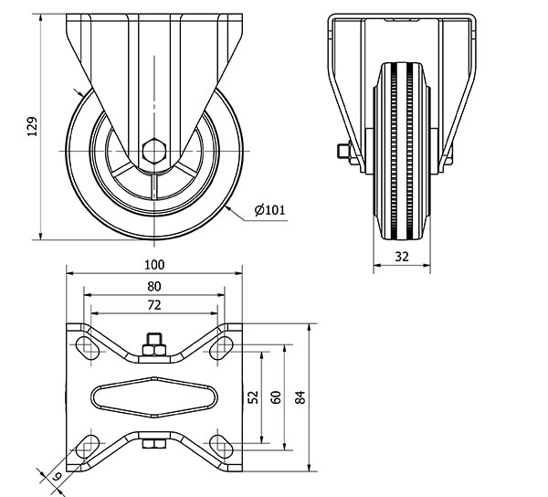 R.FIJA 123.1-100-2 POLIAMIX-GOMA NEGRA EJE LISO