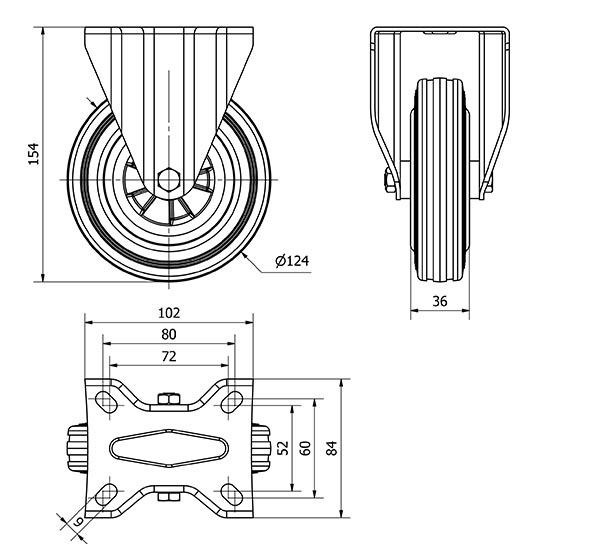 R.FIJA 123.1-125-2 POLIAMIX-GOMA NEGRA EJE LISO