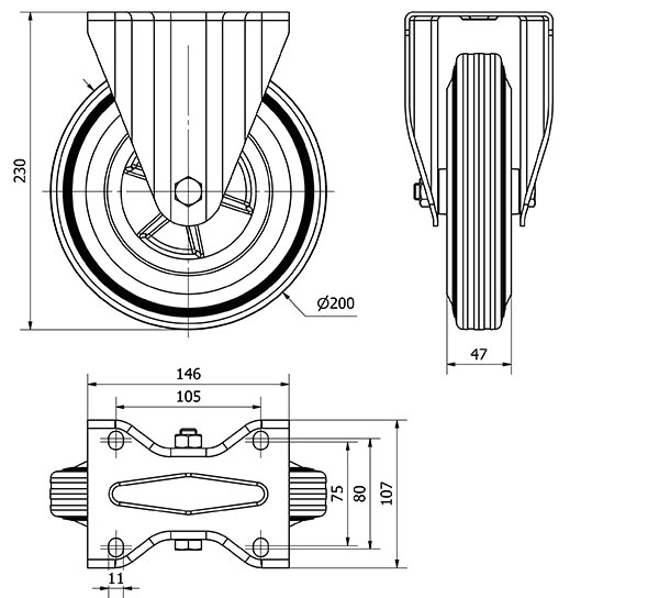 R.FIJA 123.1-200-2 POLIAMIX-GOMA NEGRA EJE LISO