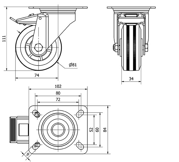 R.GIR.PLACA FRENO 123.1-080-3 POLIAMIX-GOMA NEGRA EJE LISO