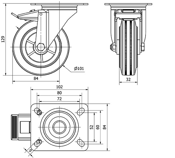 R.GIR.PLACA FRENO 123.1-100-3 POLIAMIX-GOMA NEGRA EJE LISO