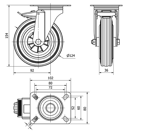 R.GIR.PLACA FRENO 123.1-125-3 POLIAMIX-GOMA NEGRA EJE LISO