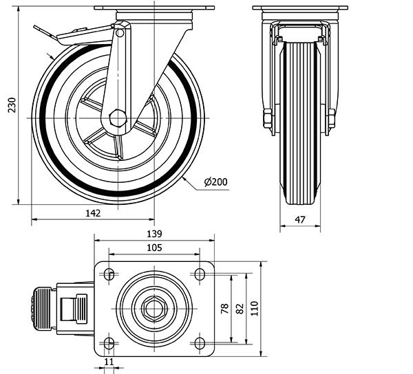 R.GIR.PLACA FRENO 123.1-200-3 POLIAMIX-GOMA NEGRA EJE LISO
