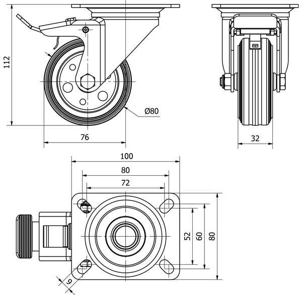 R.GIR.PLACA FRENO 125-080-3 METALICO-GOMA NEGRA EJE RODILLOS