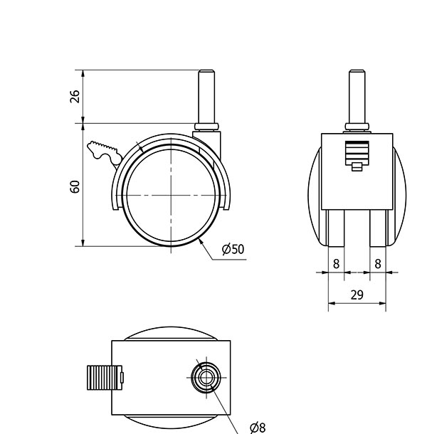 R.GIR.ESPIGA LISA M8x26 FRENO 420-050-14 NYLON NEGRO EJE LISO
