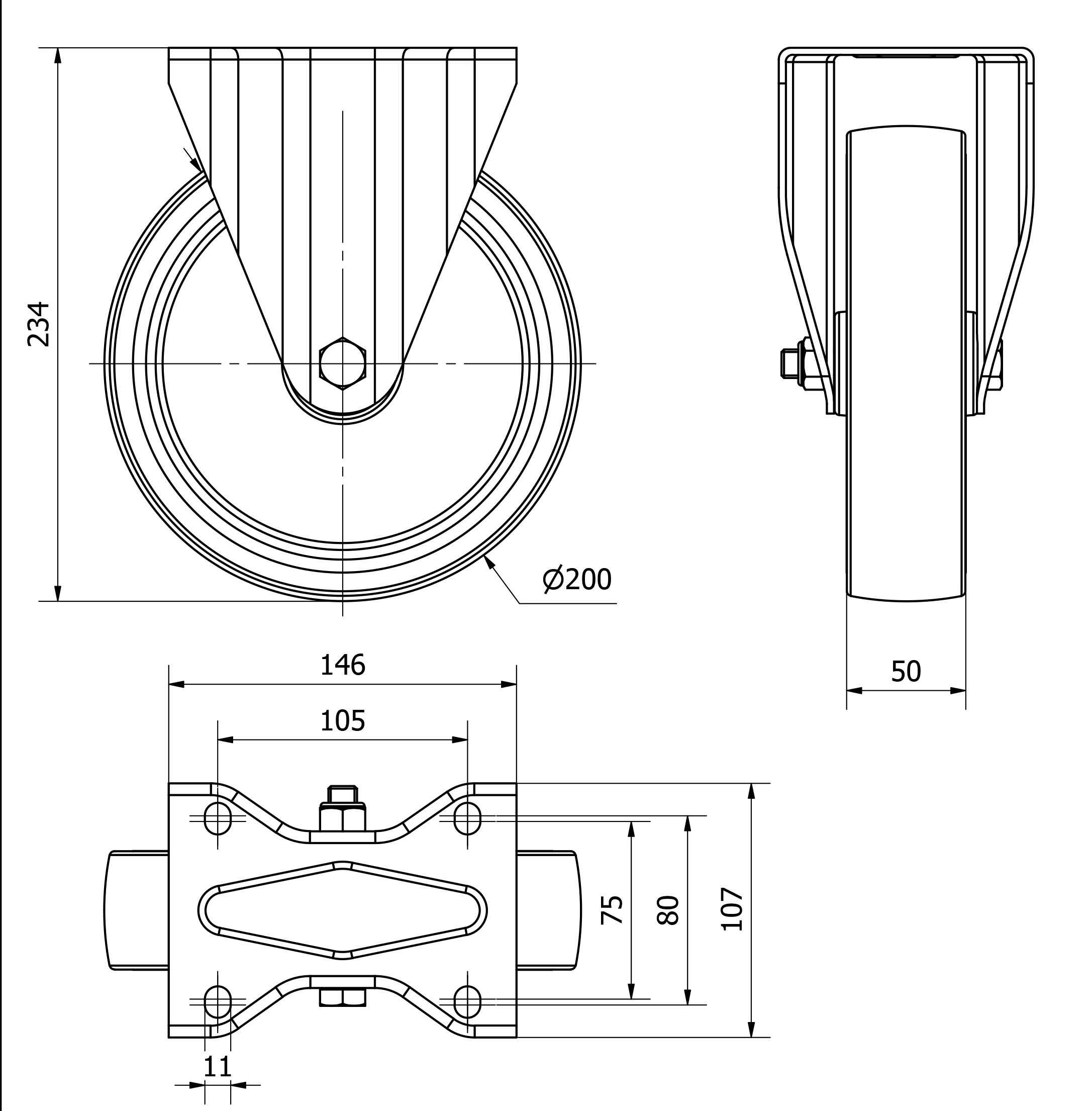 R.FIJA 124.1-200-2 POLIAMIX-GOMA GRIS EJE LISO