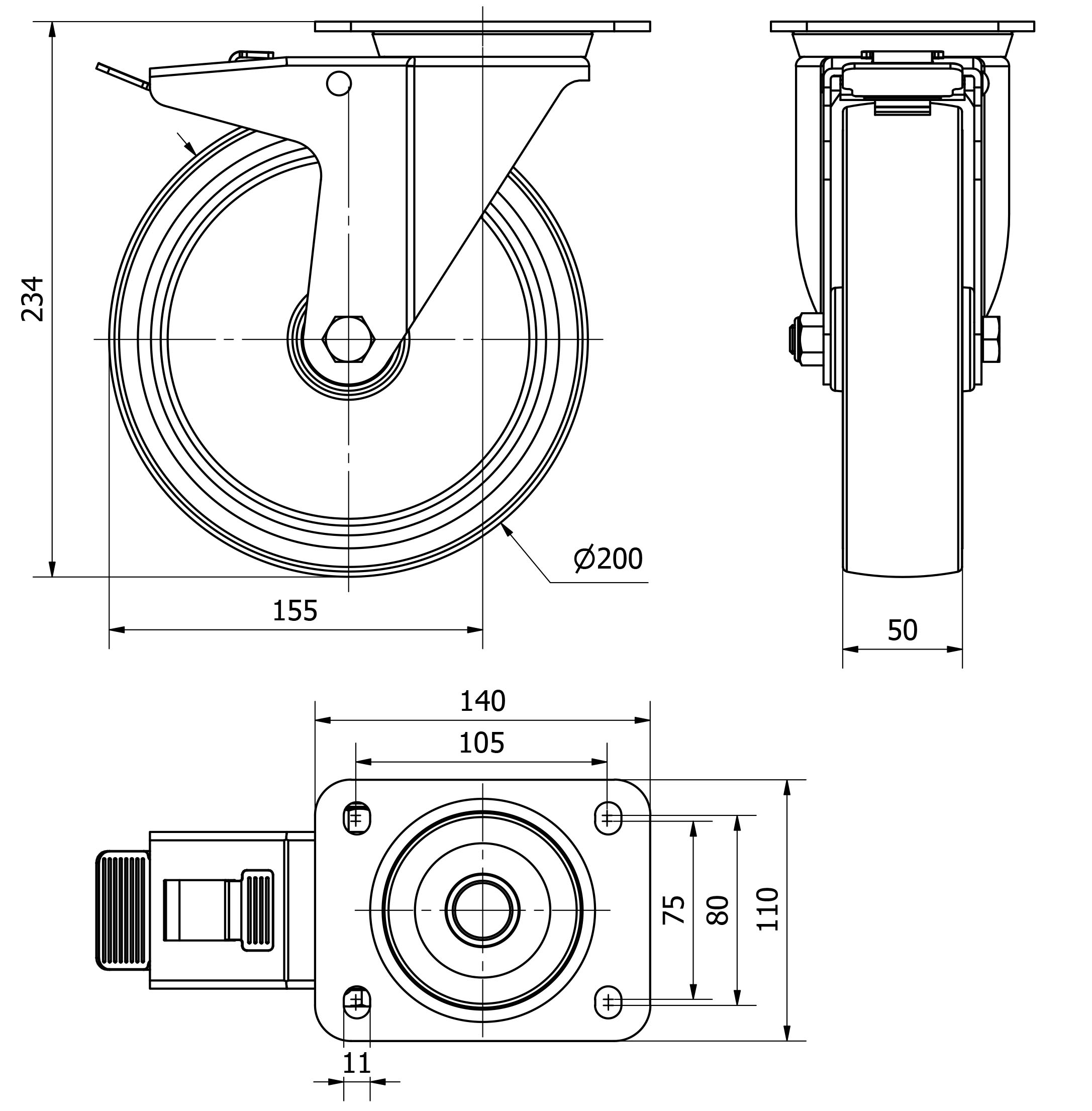 R.GIR.PLACA FRENO 124.1-200-3 POLIAMIX-GOMA GRIS EJE LISO