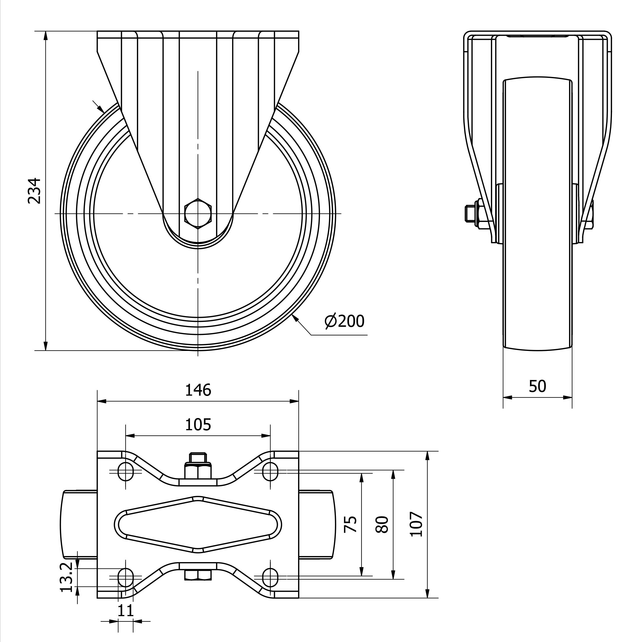 R.FIJA 140.1-200-2 NYLON BLANCO-POLIUR.ROJO EJE LISO