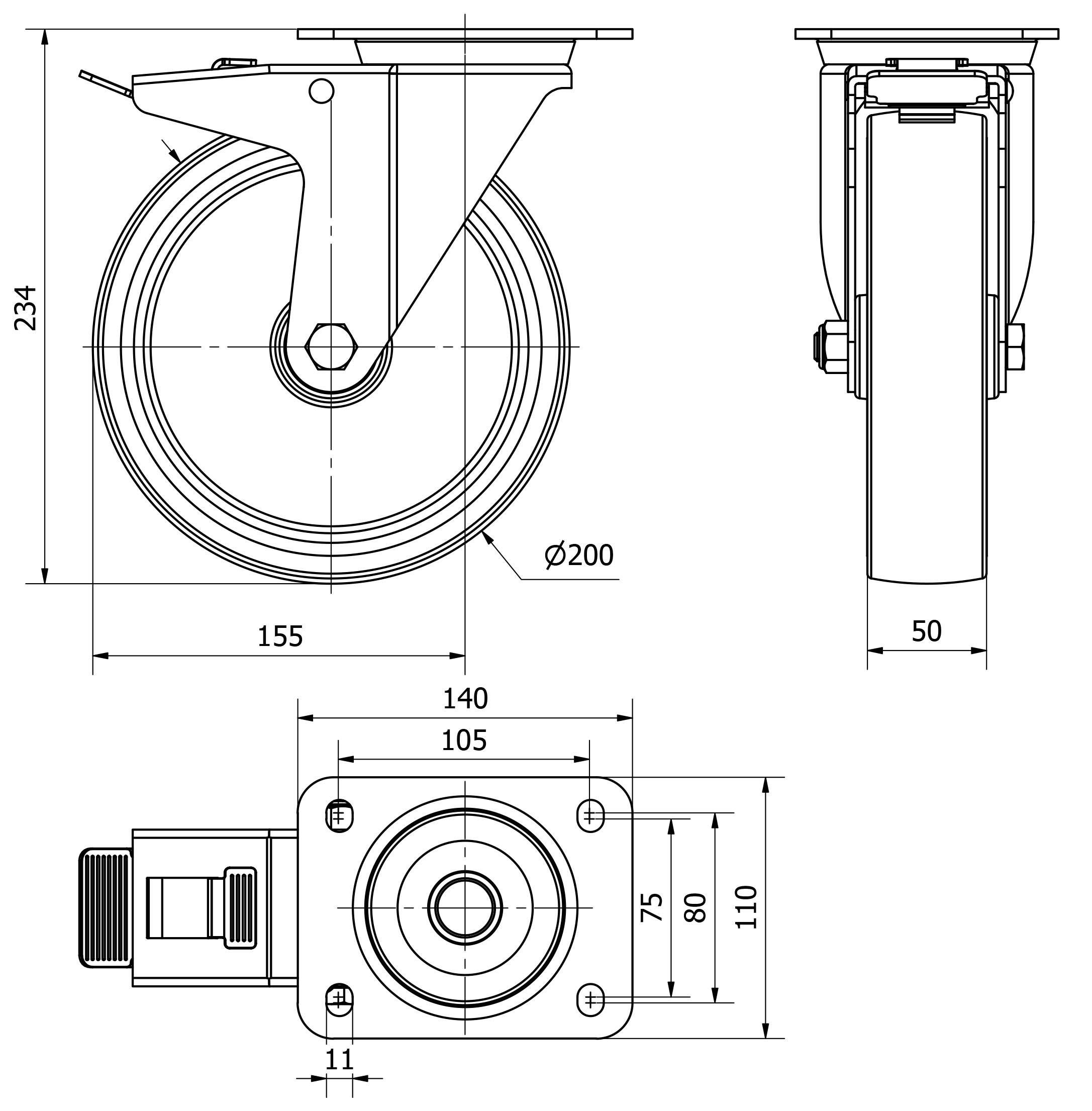 R.GIR.PLACA FRENO 140.1-200-3 NYLON BLANCO-POLIUR.ROJO EJE LISO