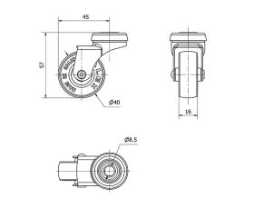 R.GIR.AGUJERO M8 21BSR40-PGI POLIAMIX-GOMA GRIS EJE LISO
